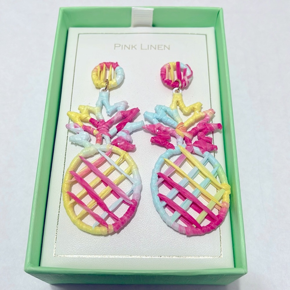 Pink Linen pineapple earrings. New without tag.